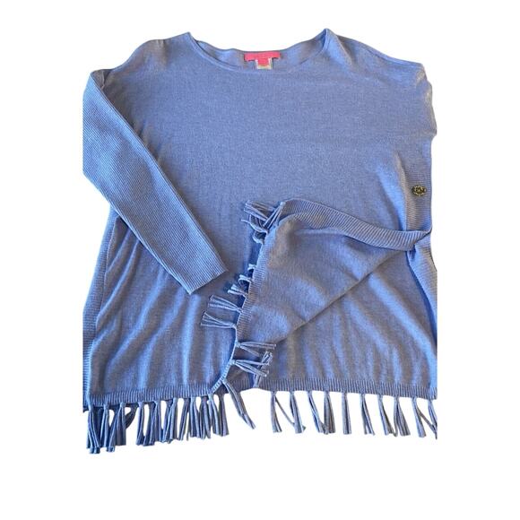 Lilly Pulitzer Sweater Womens Size Small Blue Fringe Cozy Long Sleeve Pullover - Picture 6 of 11